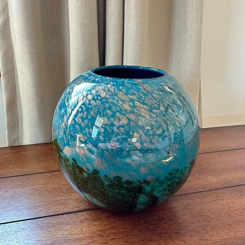 Blue Marble Round Fishbowl Vase